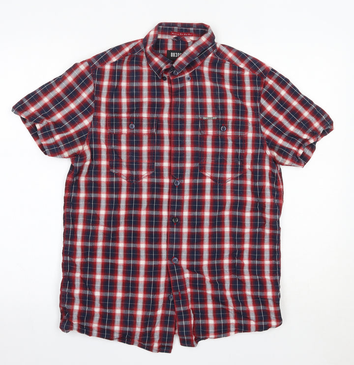 883 Police Mens Red Check Cotton Button-Up Size S Collared