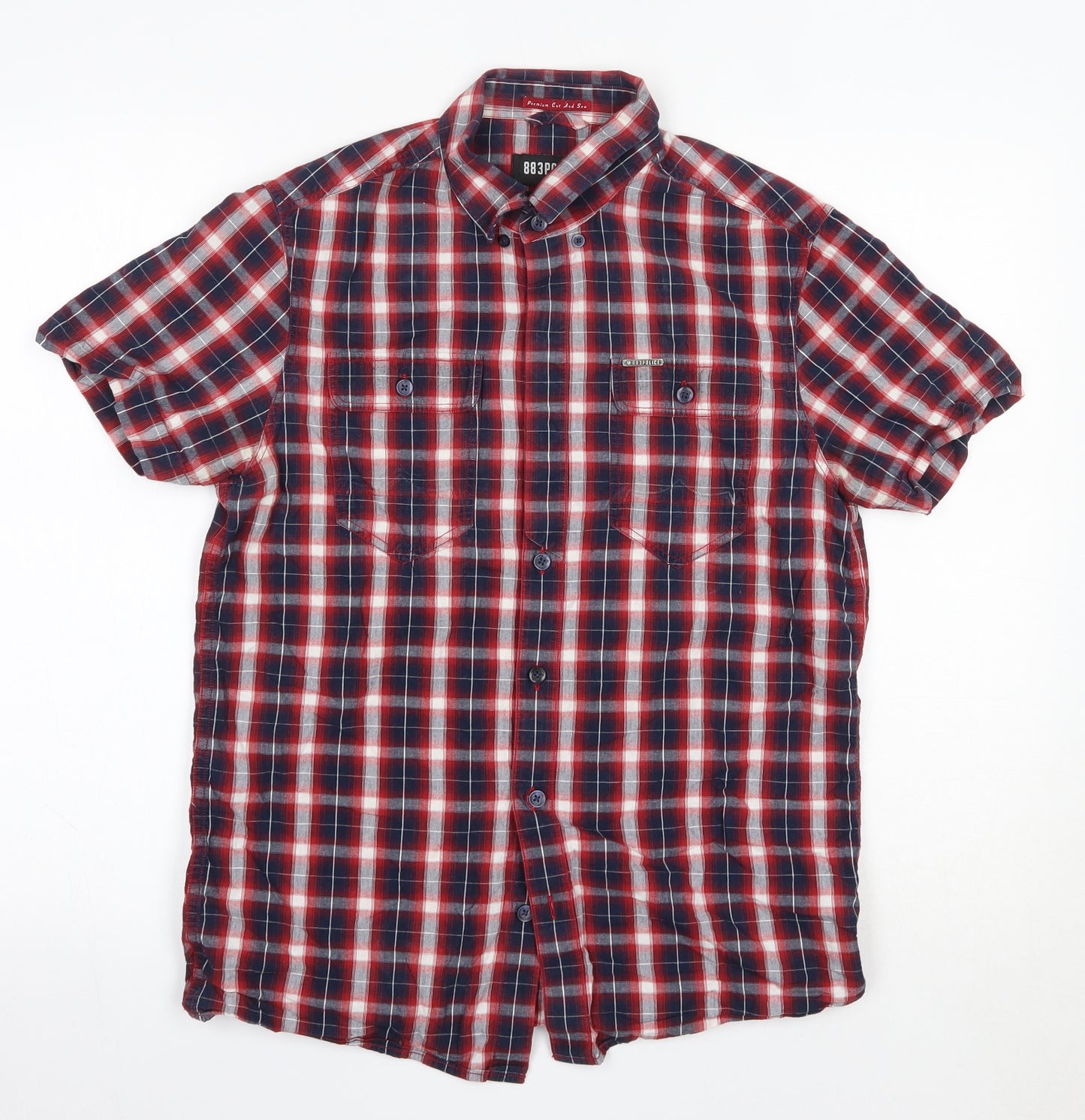 883 Police Mens Red Check Cotton  Button-Up Size S Collared