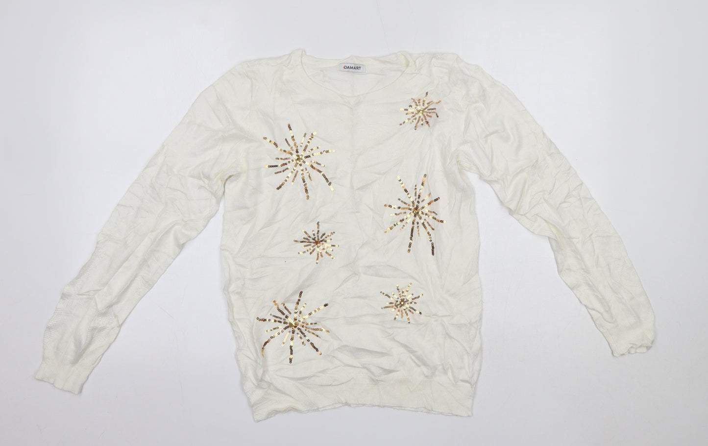 Damart Womens White Round Neck  Viscose Pullover Jumper Size 10   - Christmas