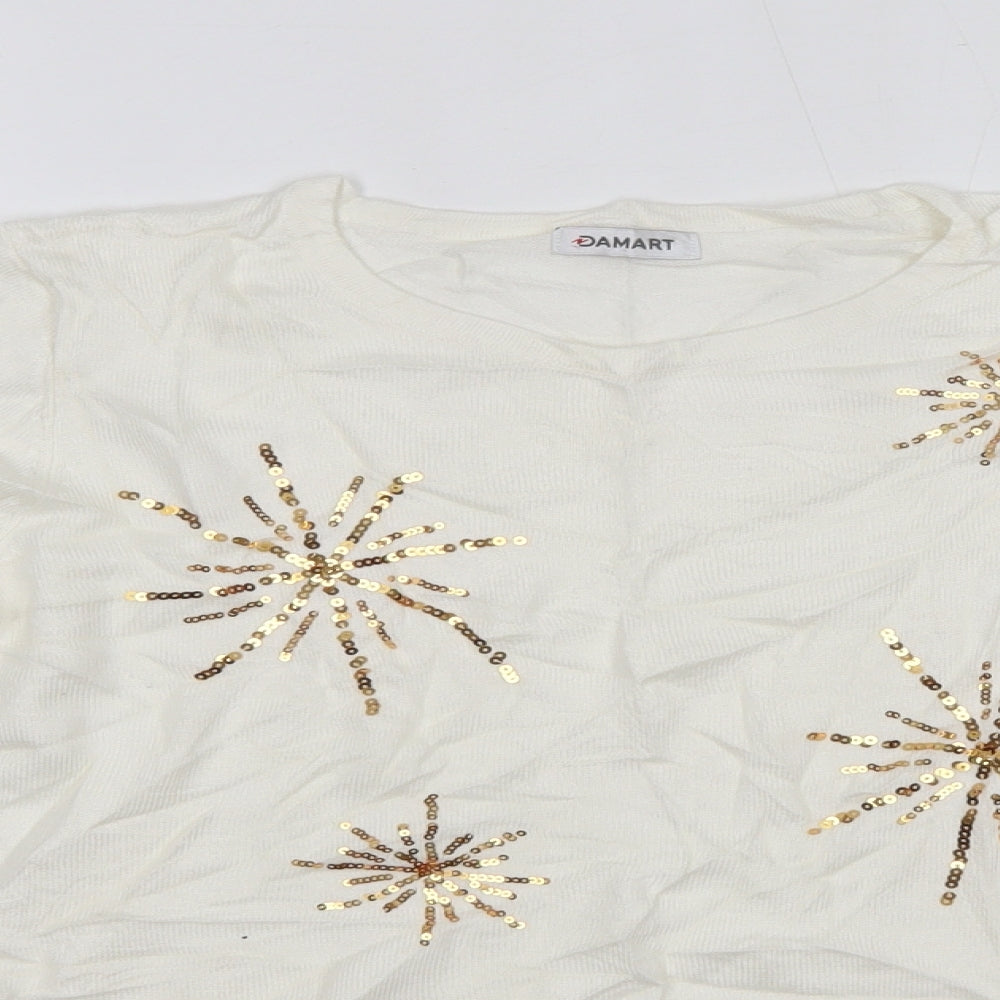 Damart Womens White Round Neck  Viscose Pullover Jumper Size 10   - Christmas
