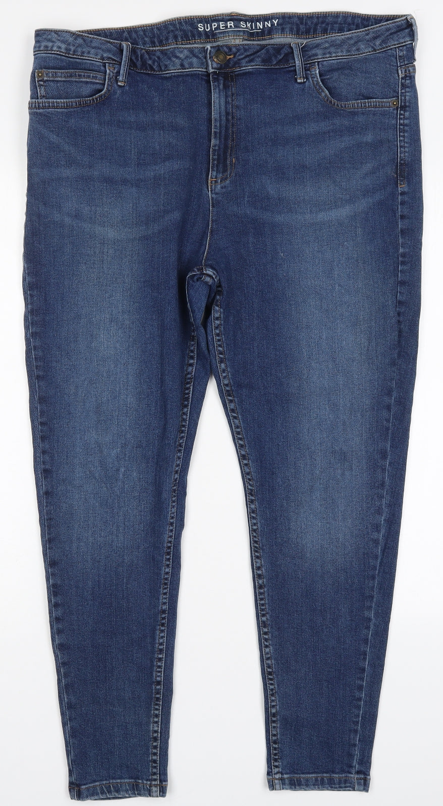 Marks and Spencer Womens Blue  Cotton Skinny Jeans Size 20 L27 in Regular Button