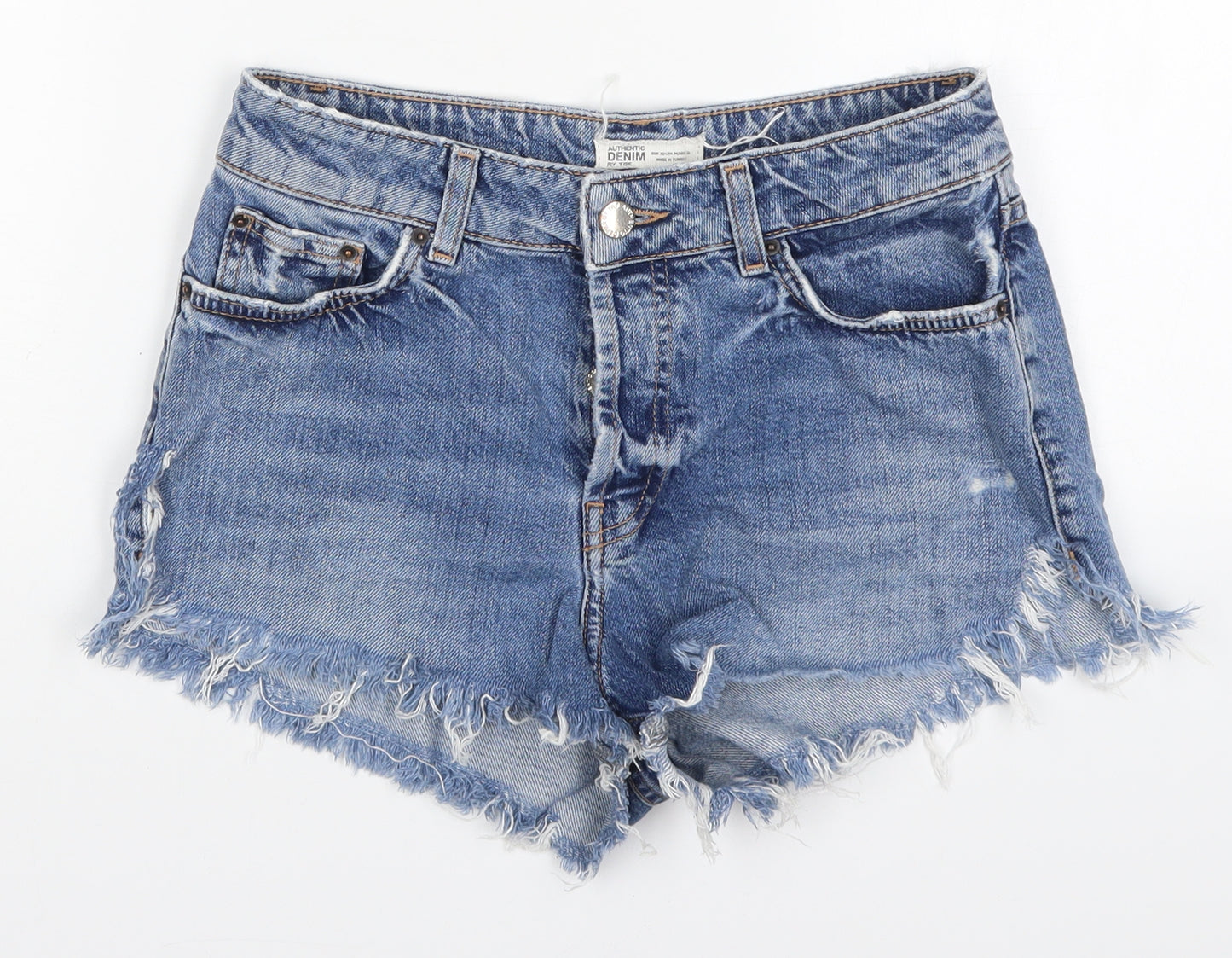 Zara Womens Blue  Cotton Hot Pants Shorts Size 8  Regular Button