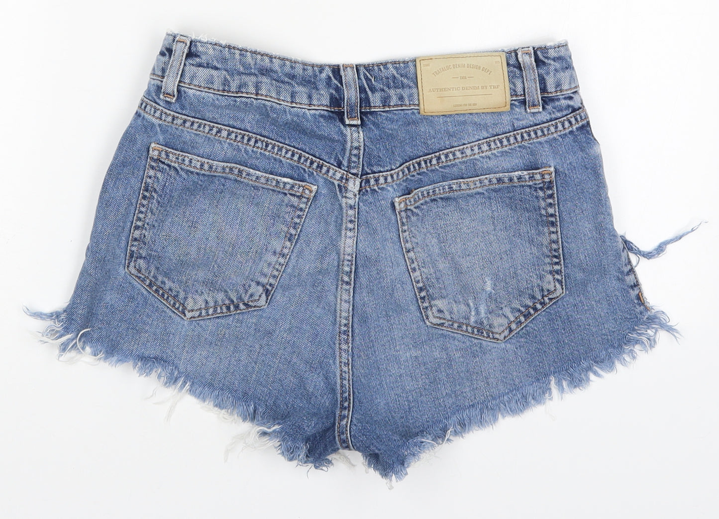 Zara Womens Blue  Cotton Hot Pants Shorts Size 8  Regular Button