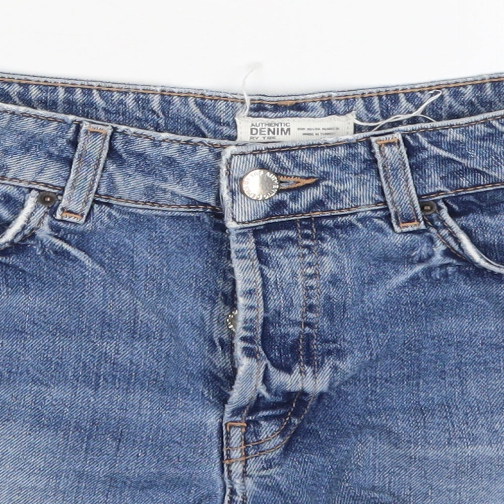 Zara Womens Blue  Cotton Hot Pants Shorts Size 8  Regular Button