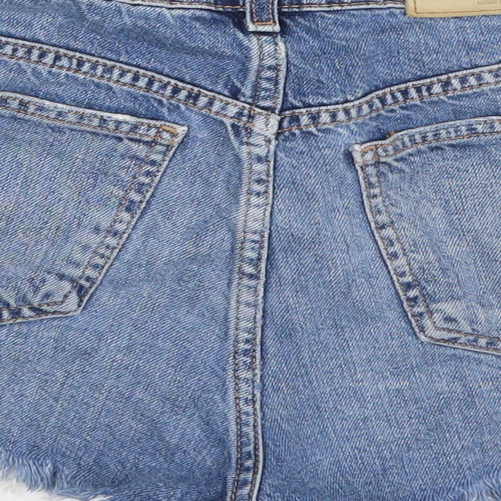 Zara Womens Blue  Cotton Hot Pants Shorts Size 8  Regular Button