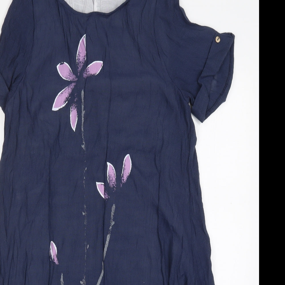 Apricot Womens Blue Floral Viscose A-Line  Size 14  Round Neck Pullover