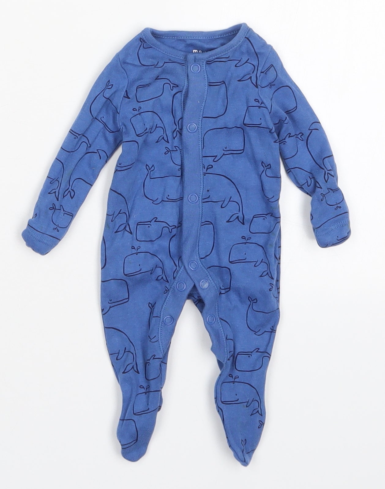 F&F Boys Blue Solid Cotton Cami Nightshirt Size Newborn  Button - Whales