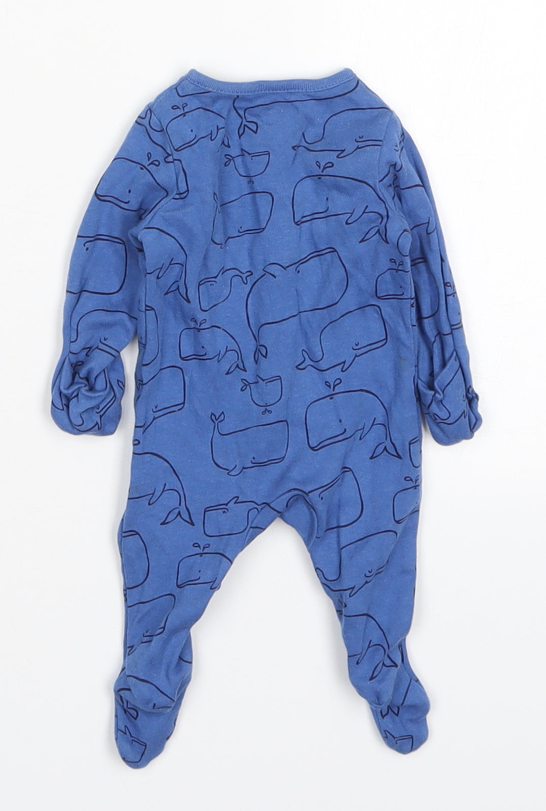 F&F Boys Blue Solid Cotton Cami Nightshirt Size Newborn  Button - Whales