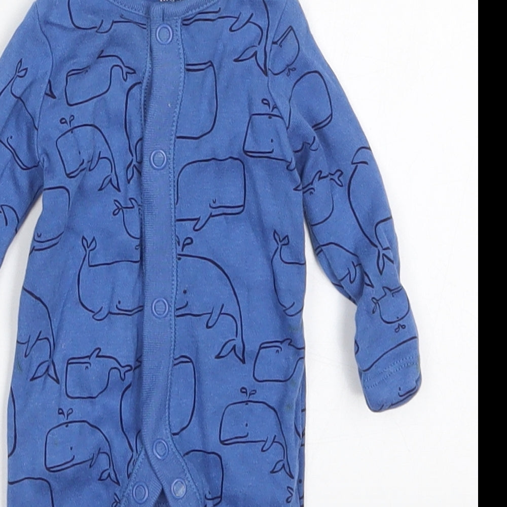 F&F Boys Blue Solid Cotton Cami Nightshirt Size Newborn  Button - Whales