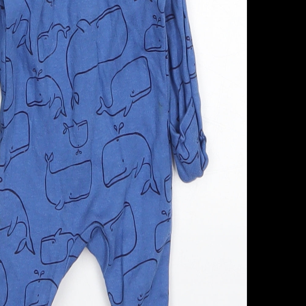 F&F Boys Blue Solid Cotton Cami Nightshirt Size Newborn  Button - Whales