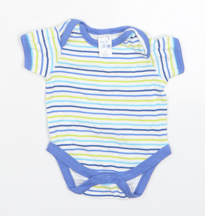 Little But Loud Boys Blue Striped Cotton Babygrow One-Piece Size 3-6 Months Button