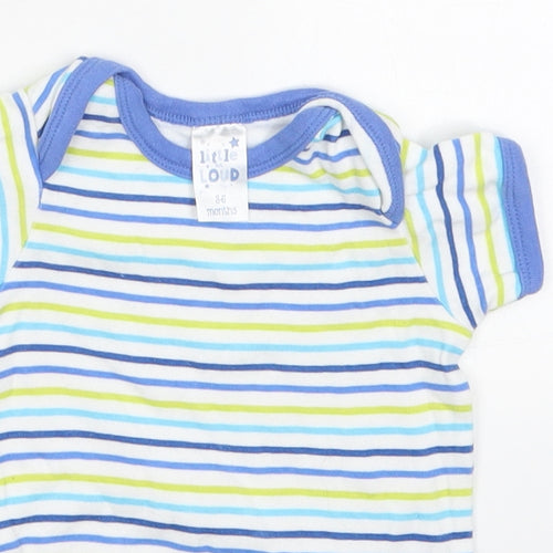 Little But Loud Boys Blue Striped Cotton Babygrow One-Piece Size 3-6 Months  Button