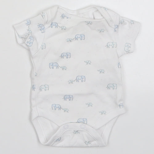 NEXT Boys White  Cotton Babygrow One-Piece Size Newborn  Button - Elephants