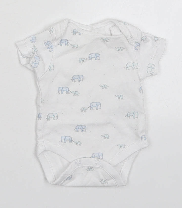 NEXT Boys White Cotton Babygrow One-Piece Size Newborn Button - Elephants