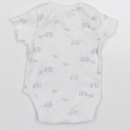 NEXT Boys White  Cotton Babygrow One-Piece Size Newborn  Button - Elephants