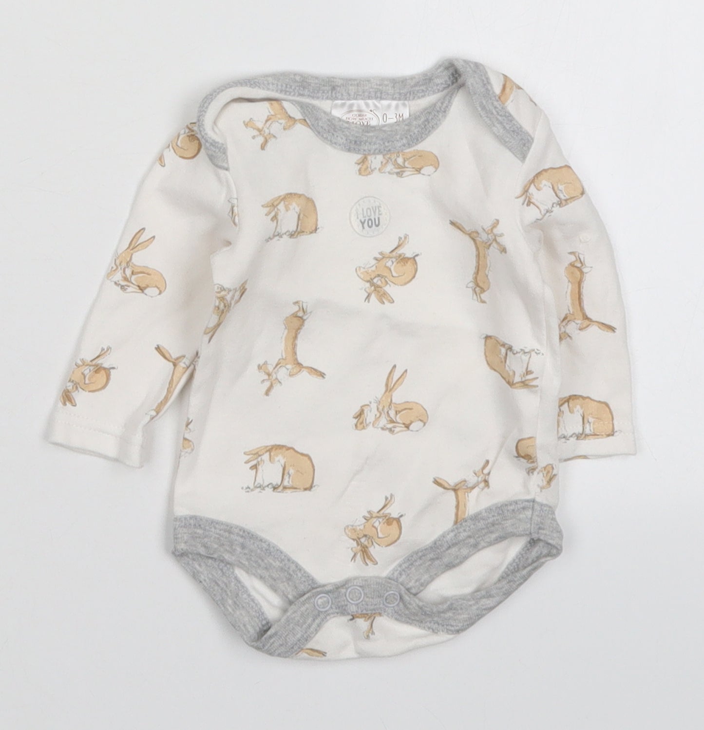 Guess How Much I Love You Baby White  Cotton Babygrow One-Piece Size 0-3 Months  Button - Rabbits