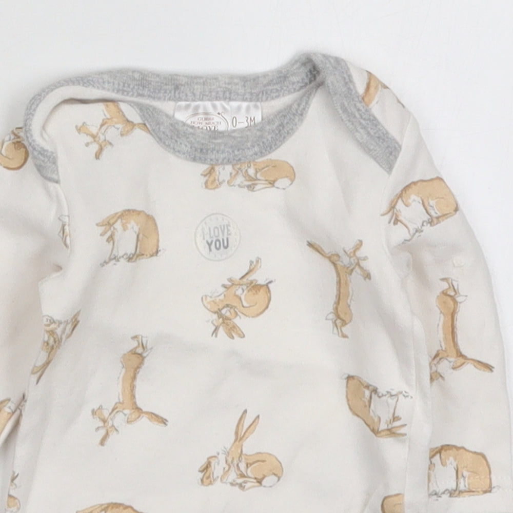 Guess How Much I Love You Baby White  Cotton Babygrow One-Piece Size 0-3 Months  Button - Rabbits