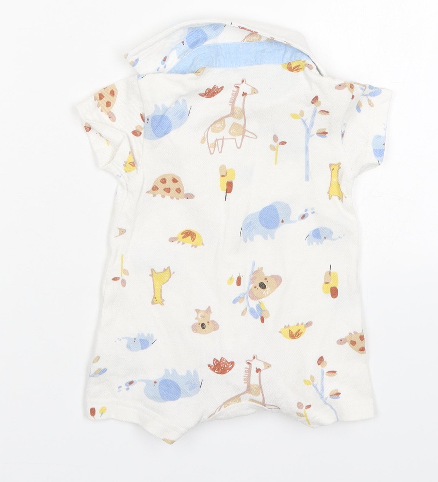 Nutmeg Baby White  Cotton Romper One-Piece Size 0-3 Months  Button - Animals