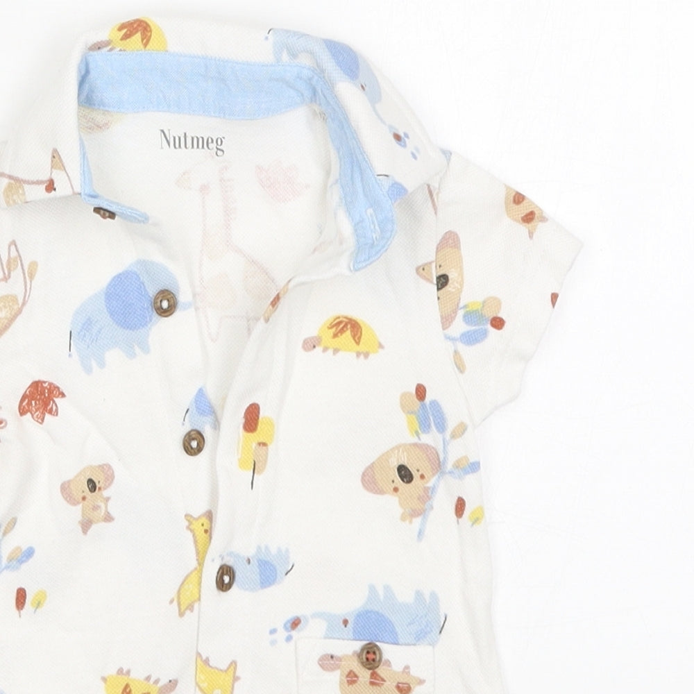 Nutmeg Baby White  Cotton Romper One-Piece Size 0-3 Months  Button - Animals