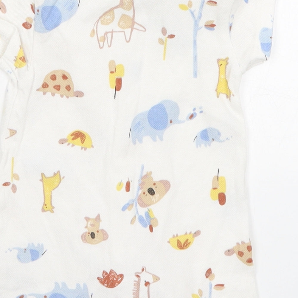 Nutmeg Baby White  Cotton Romper One-Piece Size 0-3 Months  Button - Animals