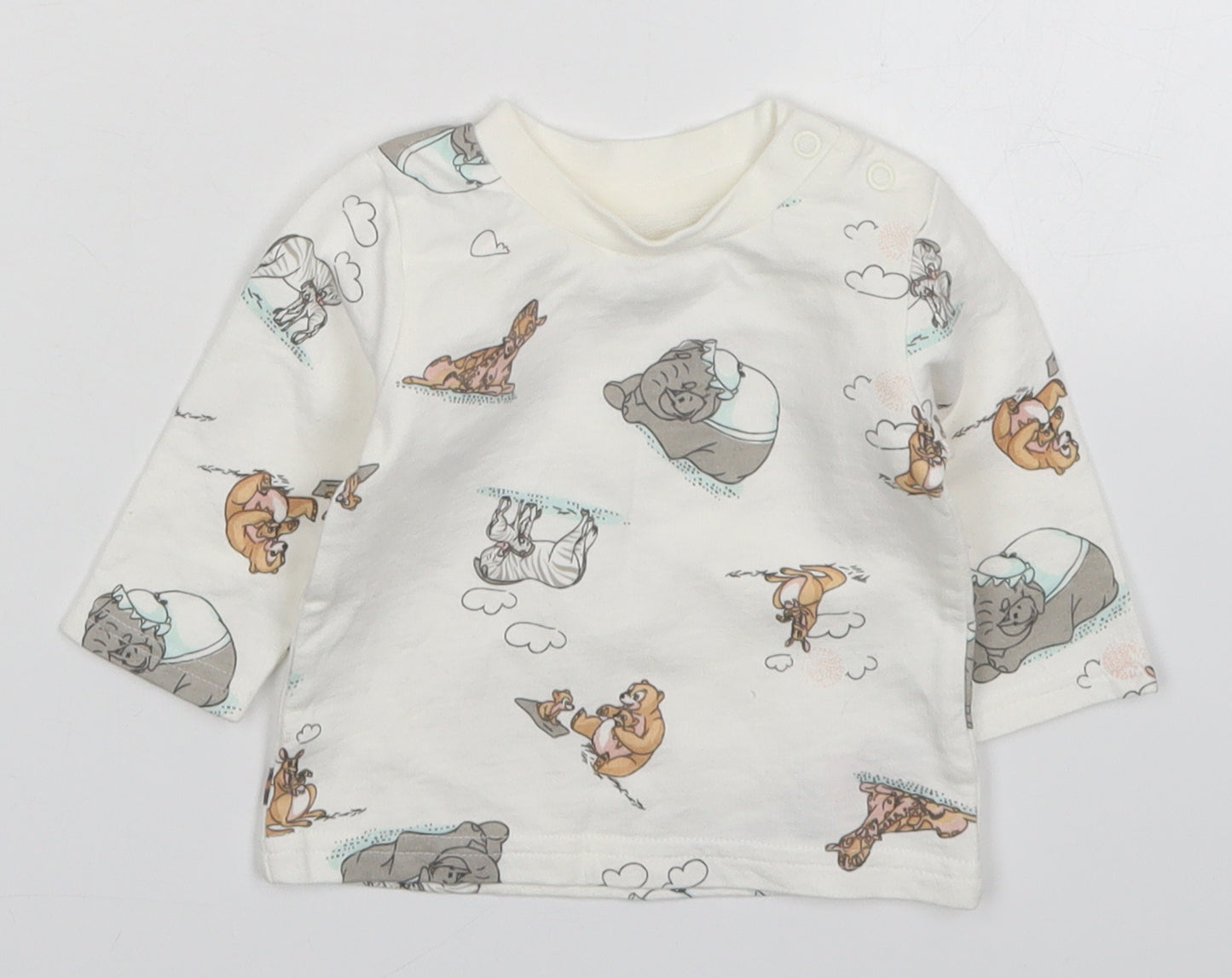 Primark Baby White  Cotton Basic T-Shirt Size 0-3 Months Crew Neck Pullover - Animals
