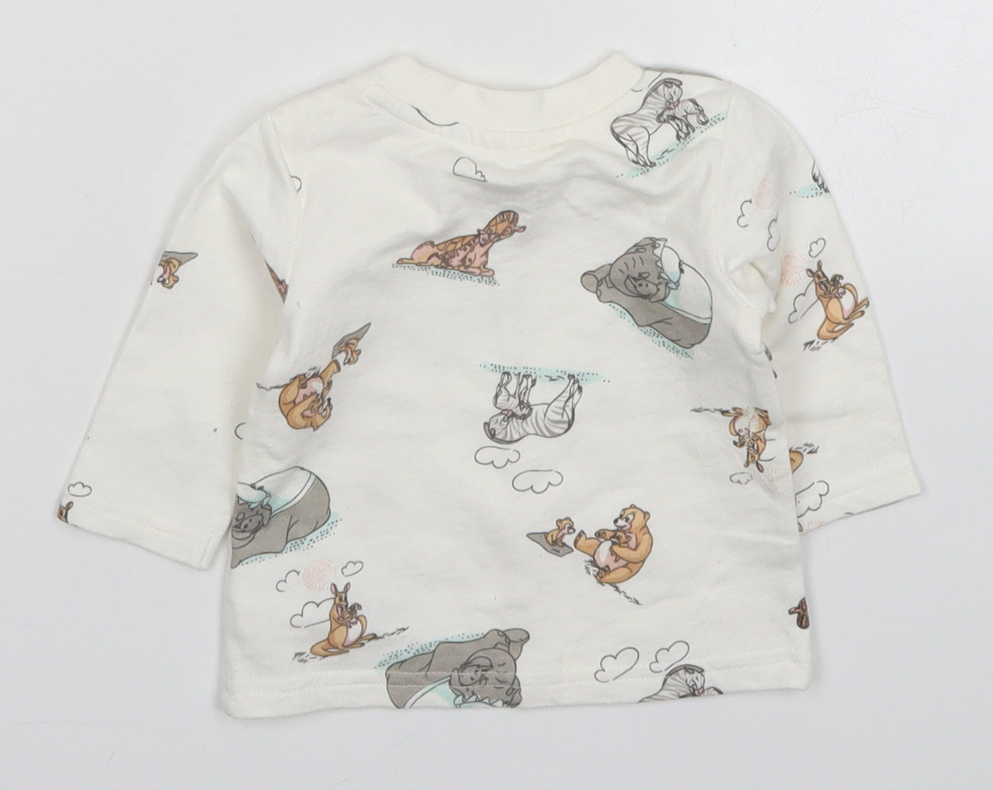 Primark Baby White  Cotton Basic T-Shirt Size 0-3 Months Crew Neck Pullover - Animals