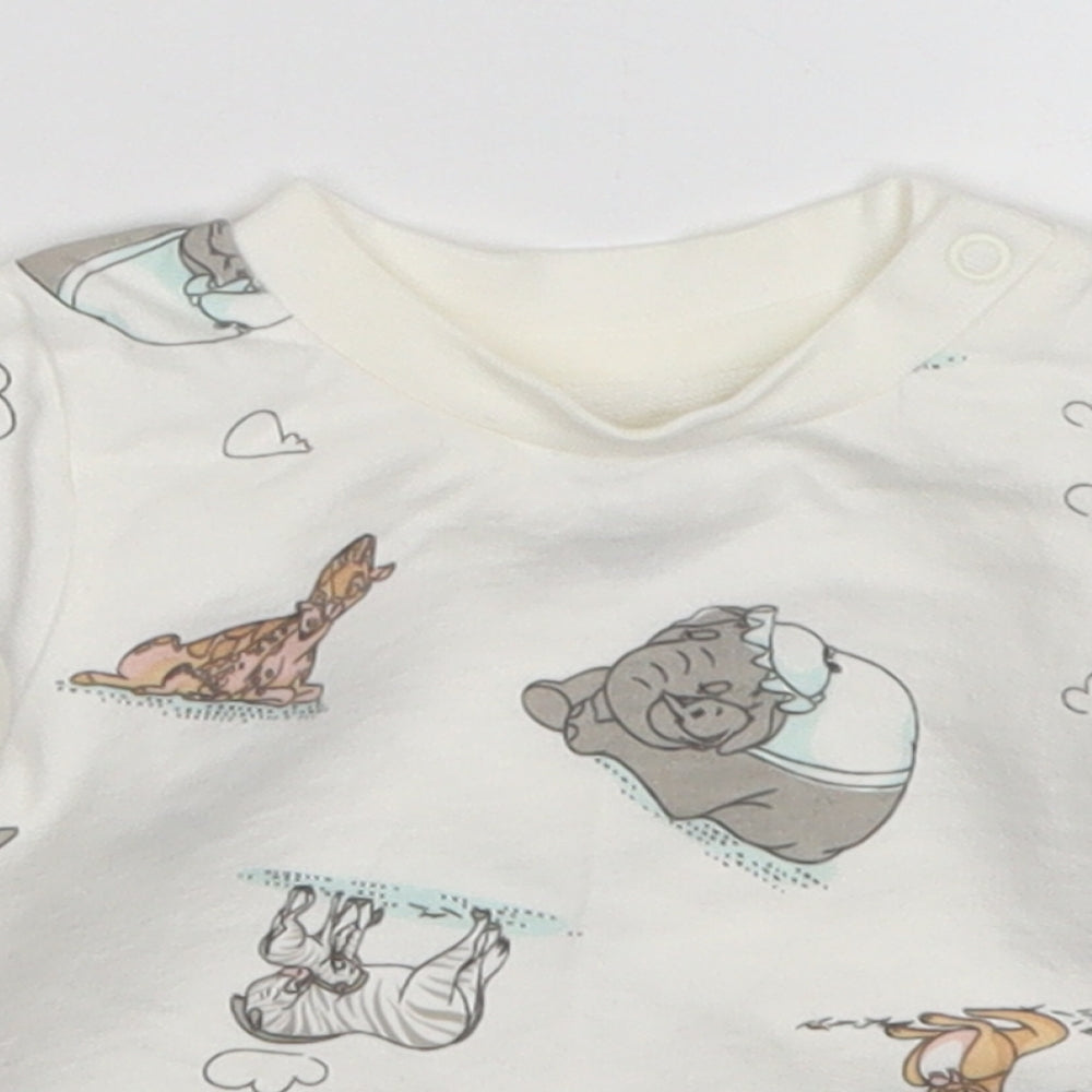 Primark Baby White  Cotton Basic T-Shirt Size 0-3 Months Crew Neck Pullover - Animals