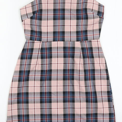 Primark Womens Pink Check Polyester Mini  Size 4  Round Neck Zip