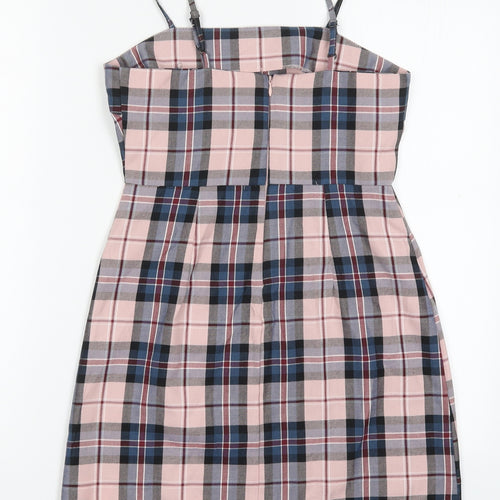 Primark Womens Pink Check Polyester Mini  Size 4  Round Neck Zip