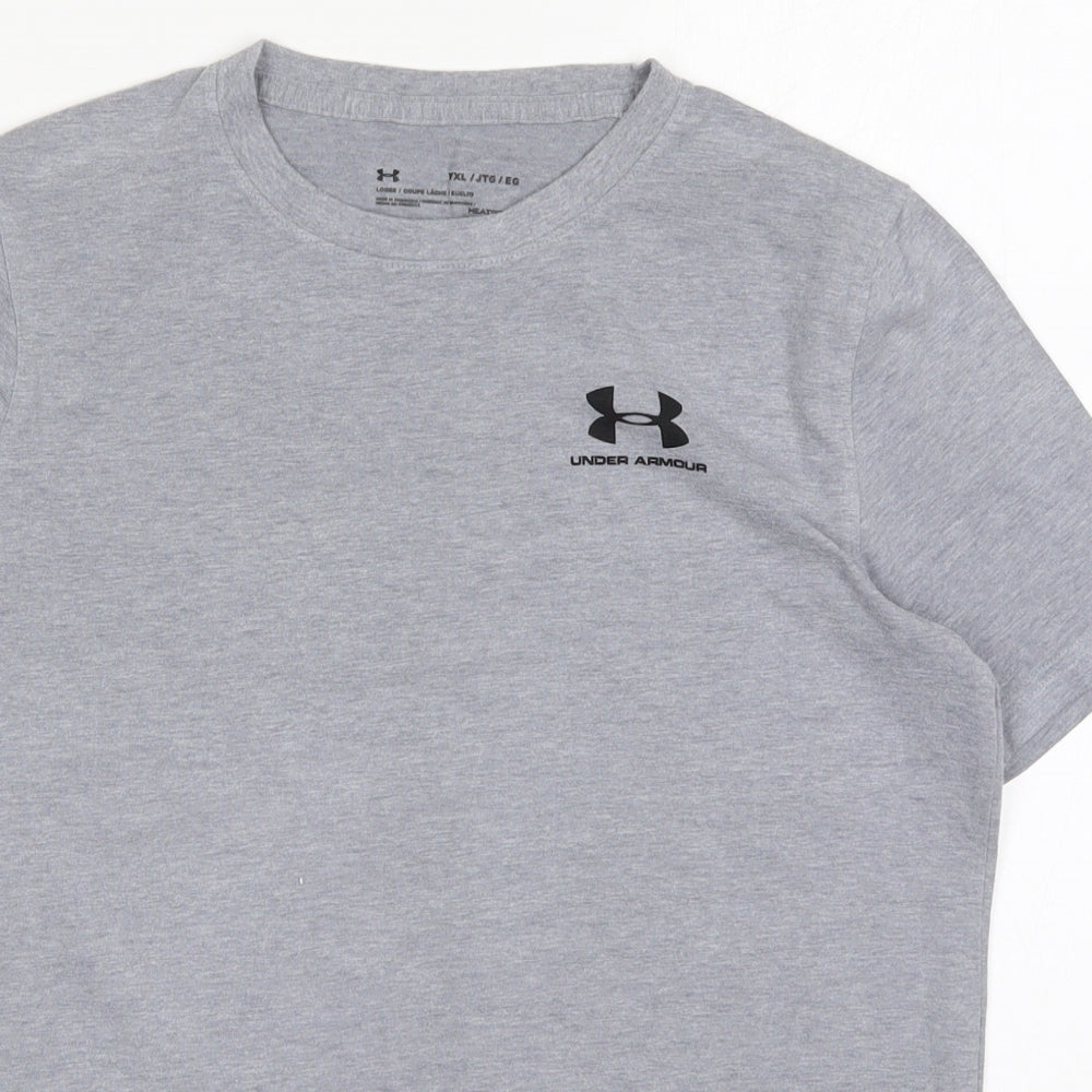 Under armour Boys Grey  Cotton Basic T-Shirt Size XL Crew Neck Pullover