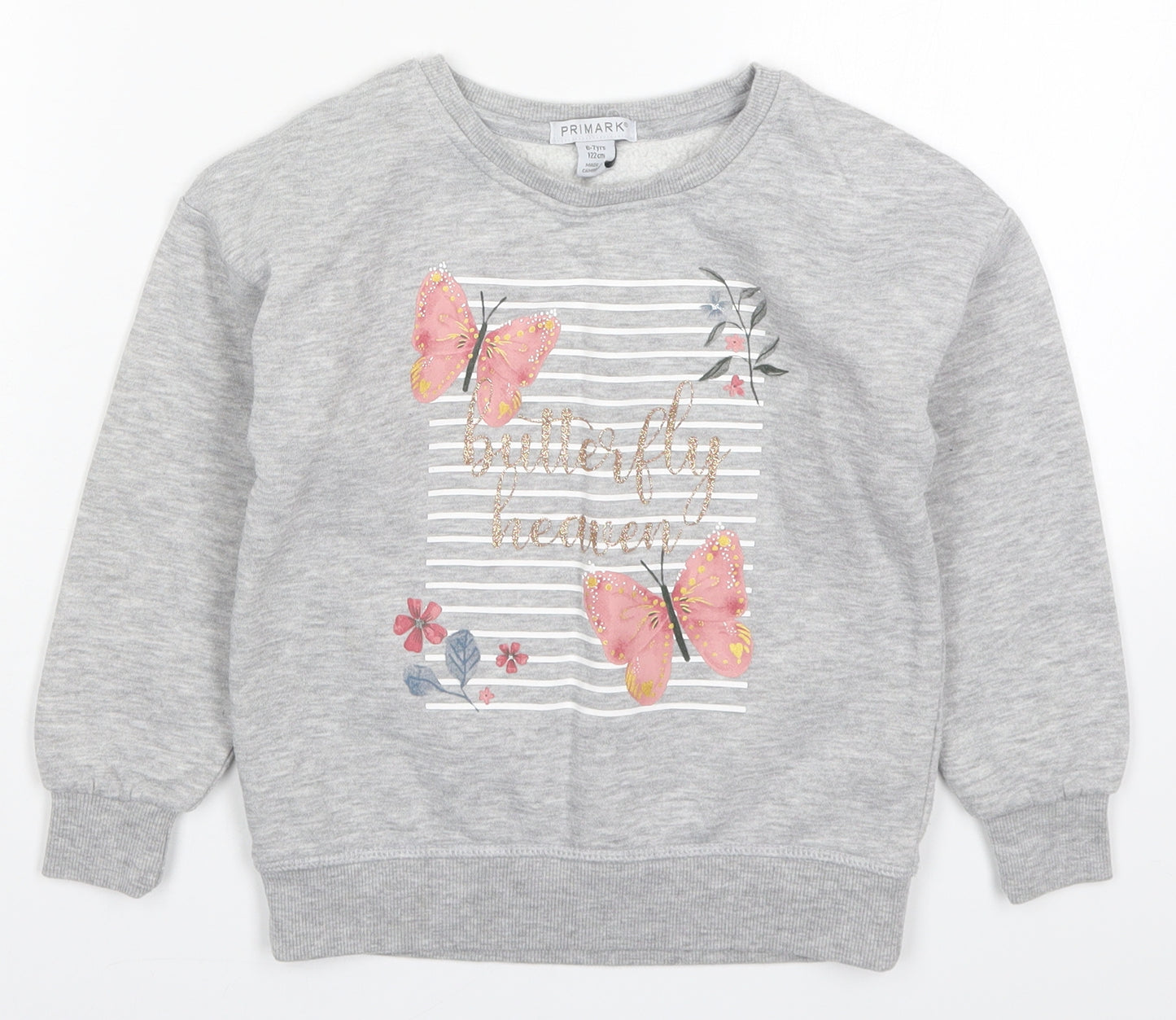 Primark Girls Grey  Cotton Pullover Sweatshirt Size 6-7 Years  Pullover - Butterfly Heaven