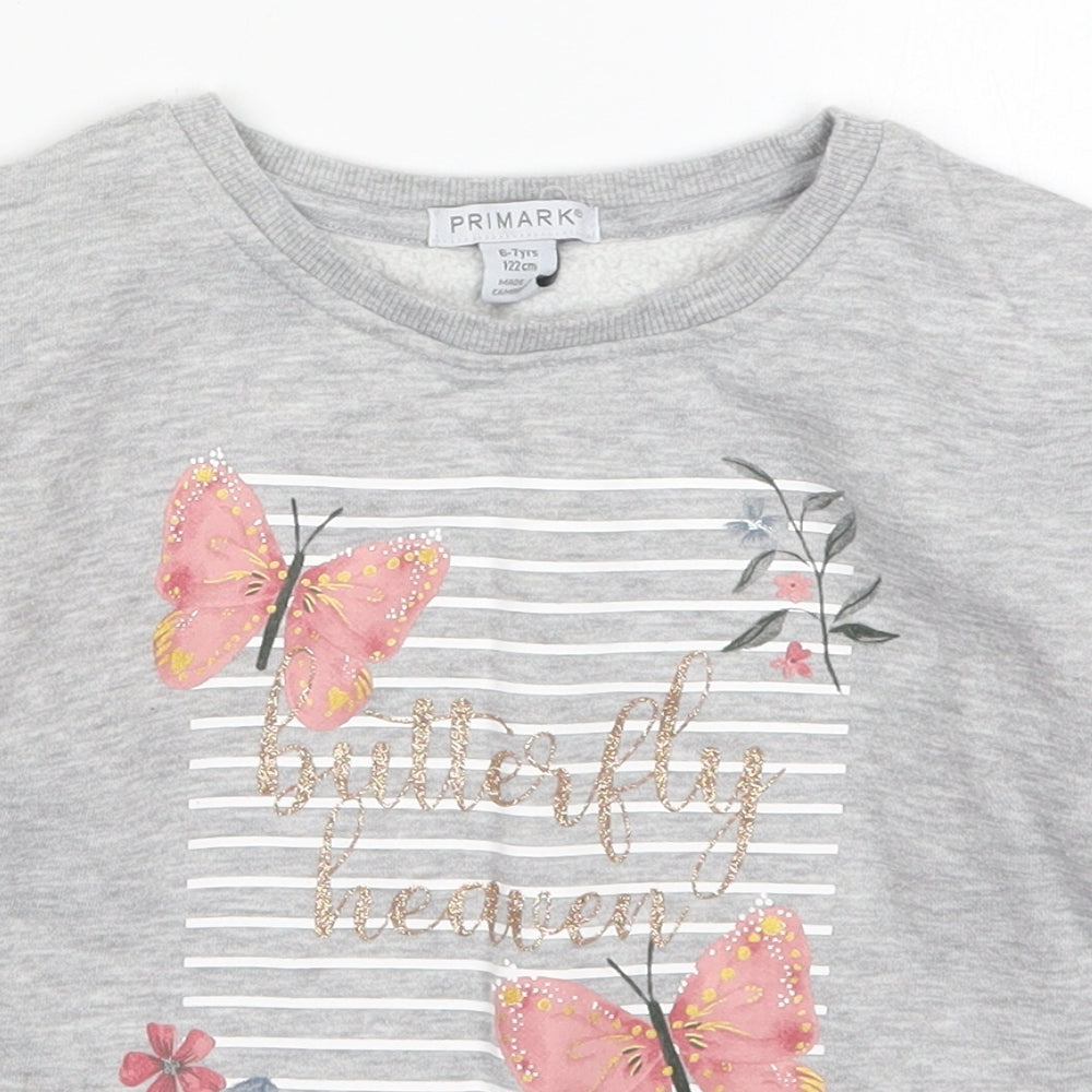 Primark Girls Grey  Cotton Pullover Sweatshirt Size 6-7 Years  Pullover - Butterfly Heaven