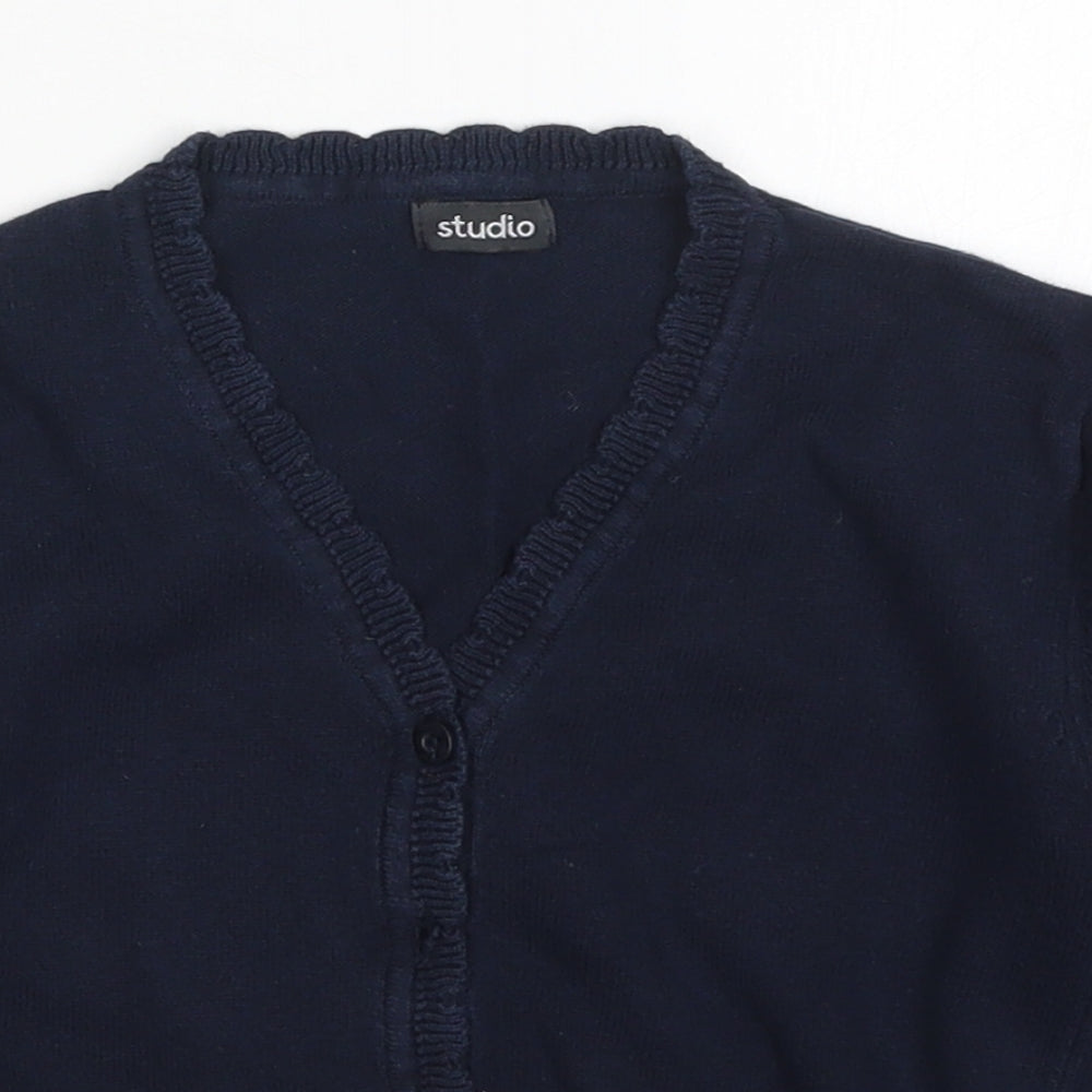 Studio Girls Blue V-Neck  Cotton Cardigan Jumper Size 4-5 Years  Button