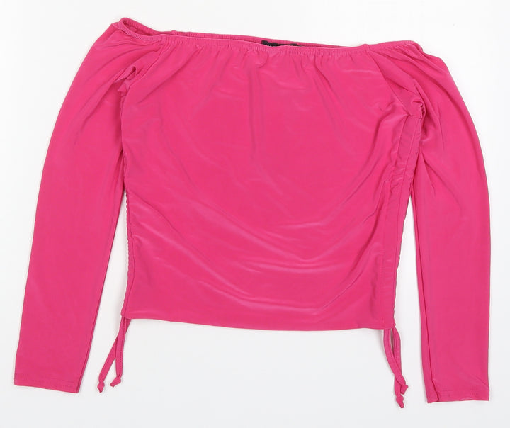 Nasty Gal Womens Pink Polyester Cropped T-Shirt Size 12 Off the Shoulder