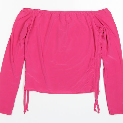 Nasty Gal Womens Pink  Polyester Cropped T-Shirt Size 12 Off the Shoulder
