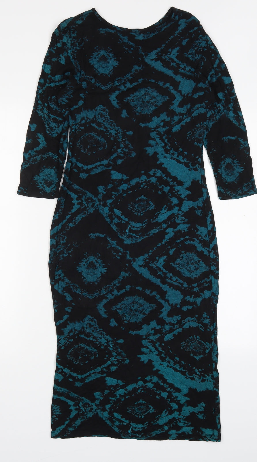 Apricot Womens Blue Geometric Viscose Bodycon  Size 12  Round Neck Pullover