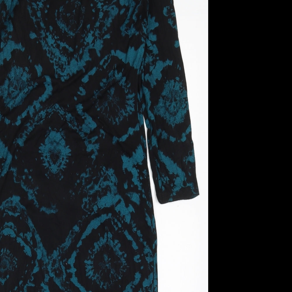 Apricot Womens Blue Geometric Viscose Bodycon  Size 12  Round Neck Pullover