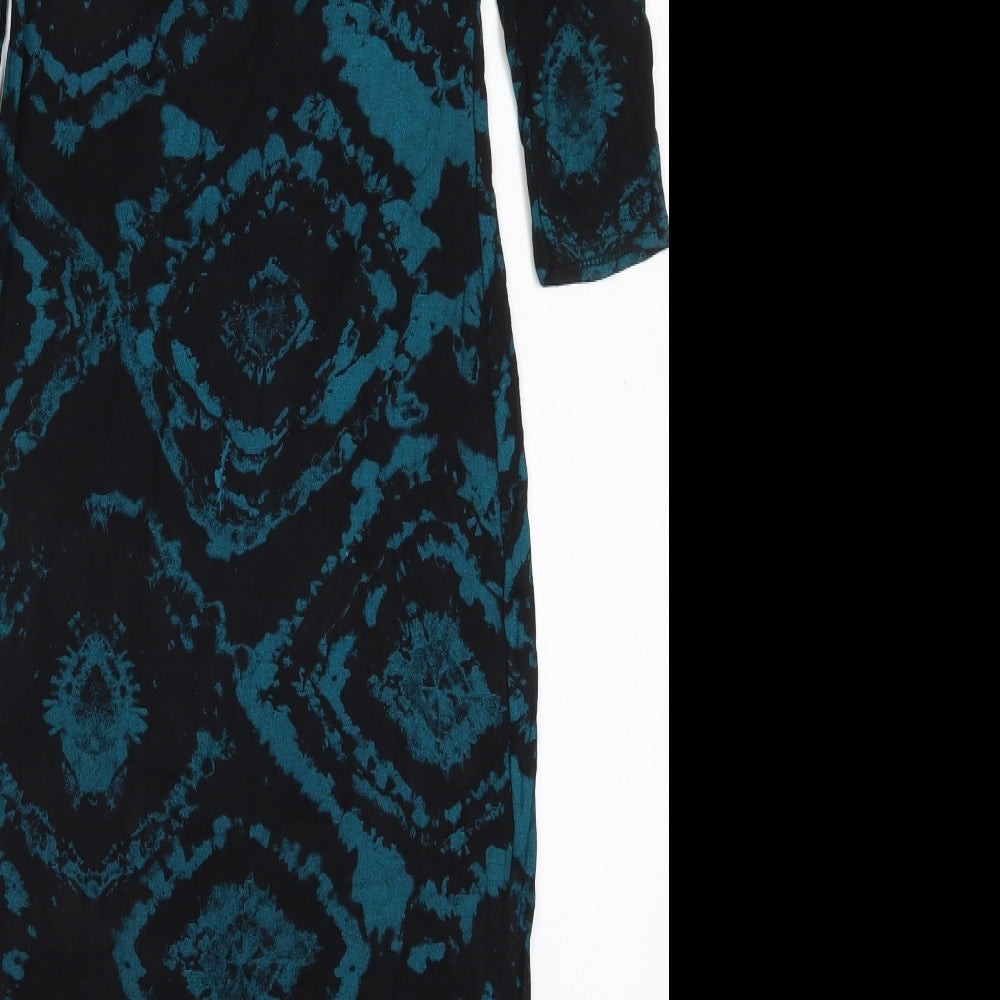 Apricot Womens Blue Geometric Viscose Bodycon  Size 12  Round Neck Pullover