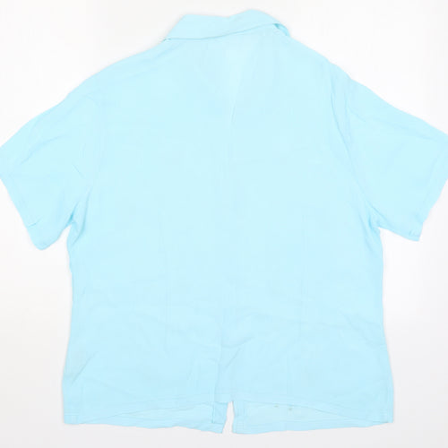 Roman Womens Blue Floral Viscose Basic Button-Up Size 16 Collared