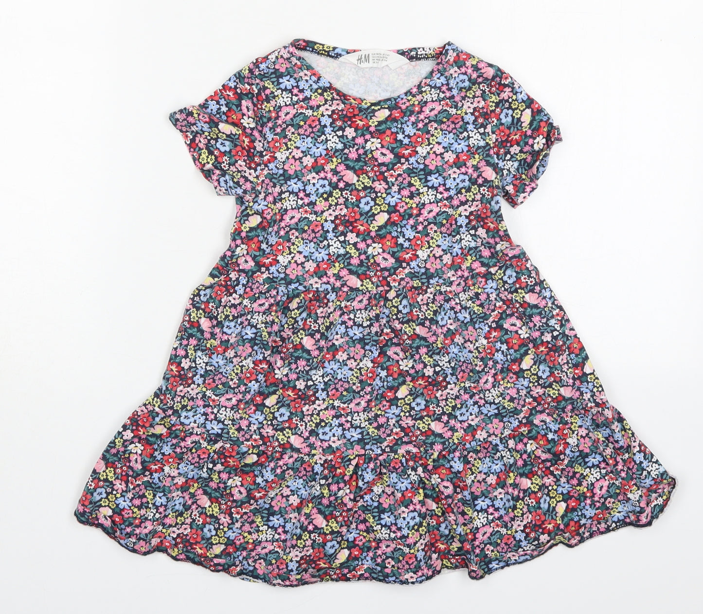 H&M Girls Multicoloured Floral Cotton Trapeze & Swing  Size 2-3 Years  Round Neck Pullover
