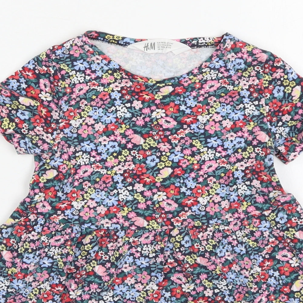 H&M Girls Multicoloured Floral Cotton Trapeze & Swing  Size 2-3 Years  Round Neck Pullover