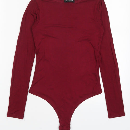 PRETTYLITTLETHING Womens Red  Viscose Bodysuit One-Piece Size 6  Button