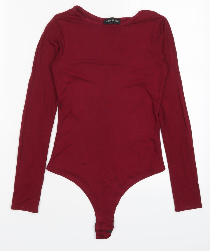 PRETTYLITTLETHING Womens Red Viscose Bodysuit One-Piece Size 6 Button