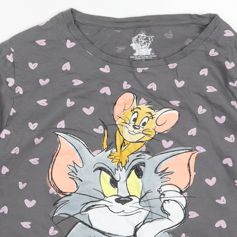 Primark Womens Grey Solid Cotton Top Pyjama Top Size 6   - Tom and Jerry Happy Thoughts
