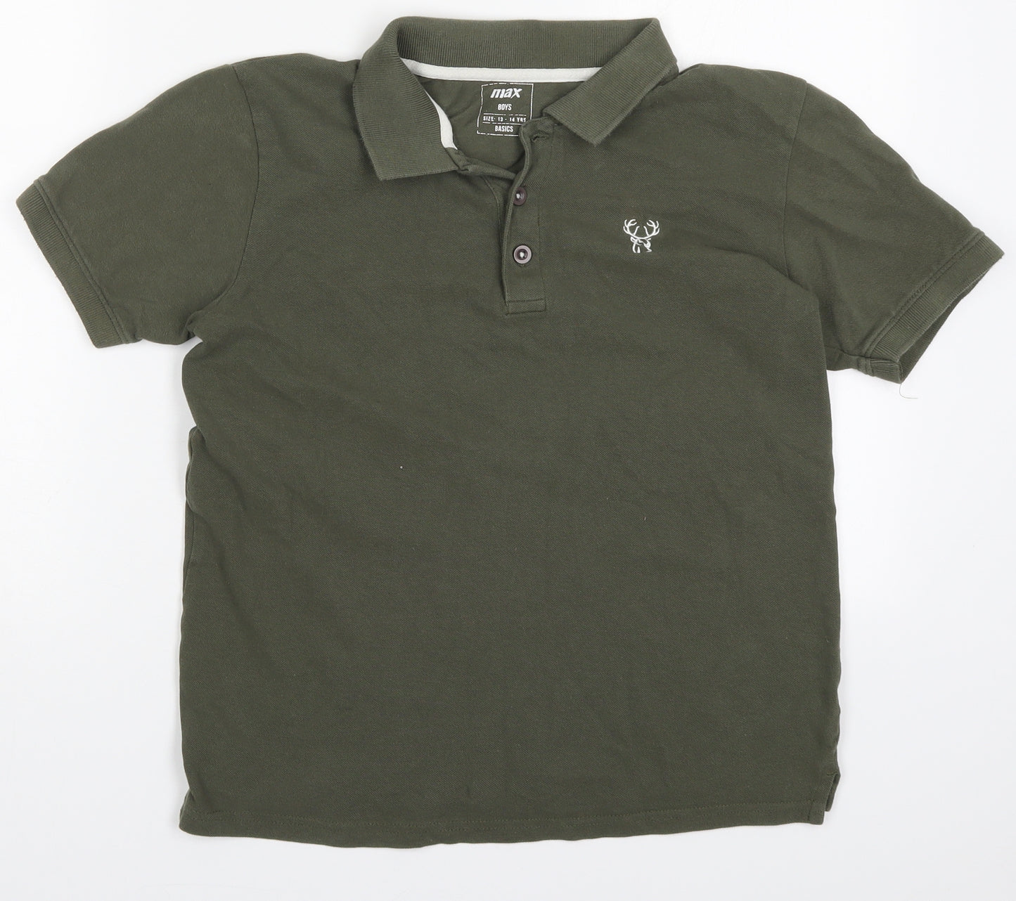 Max Boys Green  Cotton Basic Polo Size 13-14 Years Collared Pullover