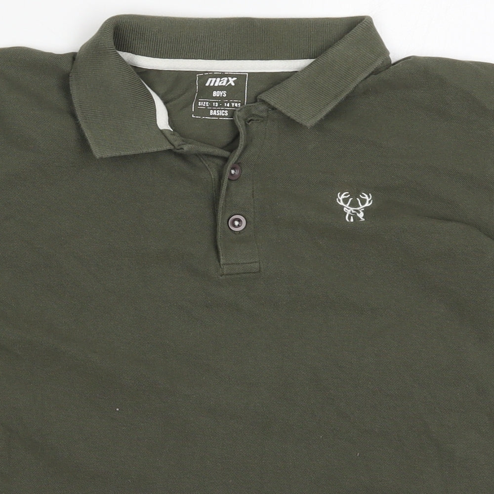 Max Boys Green  Cotton Basic Polo Size 13-14 Years Collared Pullover