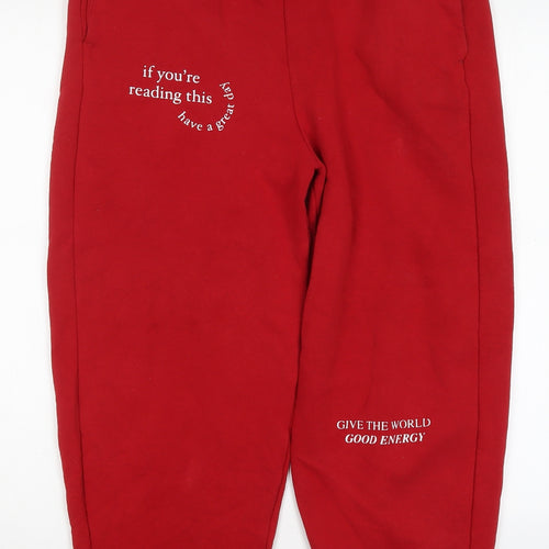 Primark Womens Red  Cotton Sweatpants Trousers Size 12 L26 in Regular Drawstring - If You're Reading This Have a Great Day Give the World Good Energy