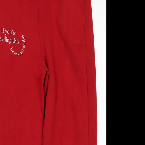 Primark Womens Red  Cotton Sweatpants Trousers Size 12 L26 in Regular Drawstring - If You're Reading This Have a Great Day Give the World Good Energy