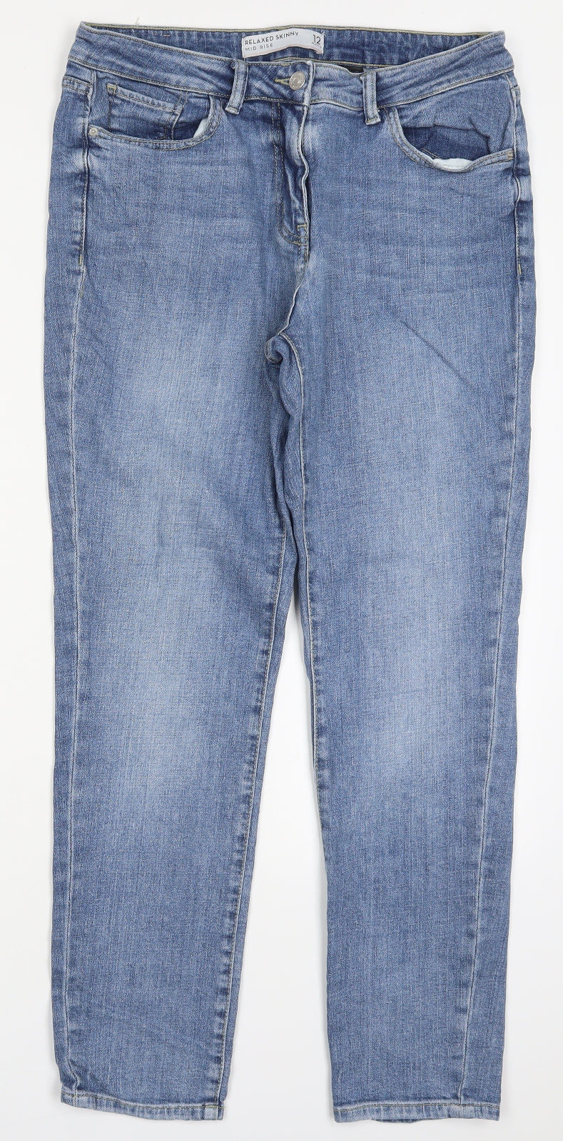 NEXT Womens Blue  Cotton Skinny Jeans Size 12 L28 in Relaxed Button
