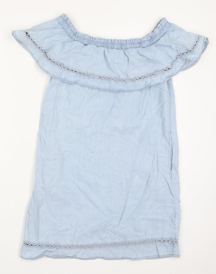 F&F Womens Blue Lyocell A-Line Size 10 Off the Shoulder Pullover
